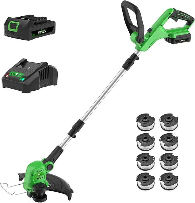 SOYUS Weed Wacker Cordless, 12 Inch String Trimmer Battery Powered with Battery and Charger, Lightweight Edger Trimmer with 8 Pcs Replace Spool Trimmer Lines by GreenHaven Gardens