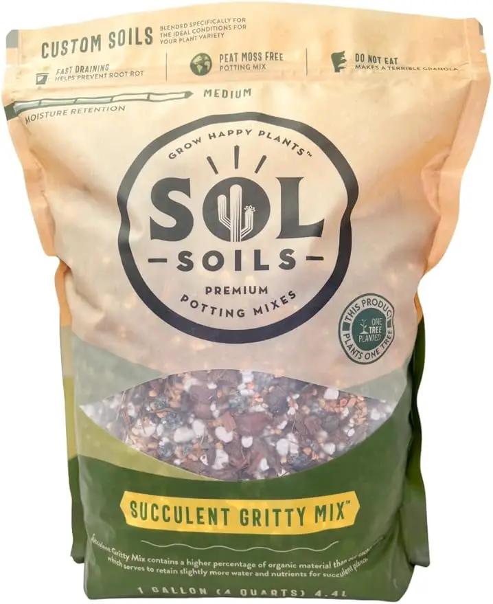 Sol Soils Succulent Gritty Mix 1 Gallon - Fast Draining Peat Moss Free Succulent Soil Potting Mix with Coconut Husk Chips, Perlite & Pumice by GreenHaven Gardens