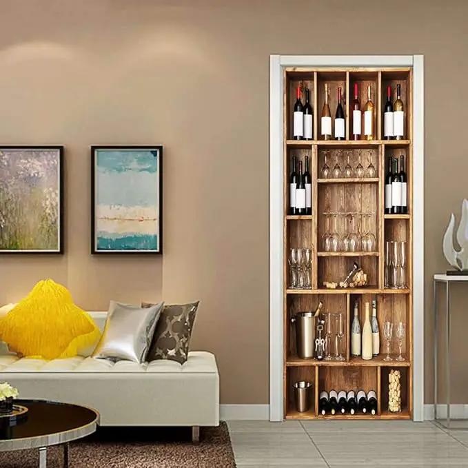 3D Door Wallpaper Self-Adhesive Door Sticker - Wine Cabinet - Door Film Poster Premium PVC Waterproof Wall Sticker for Bedroom Living Room Door Decoration Wallpaper 95 x 200 cm by GreenHaven Gardens