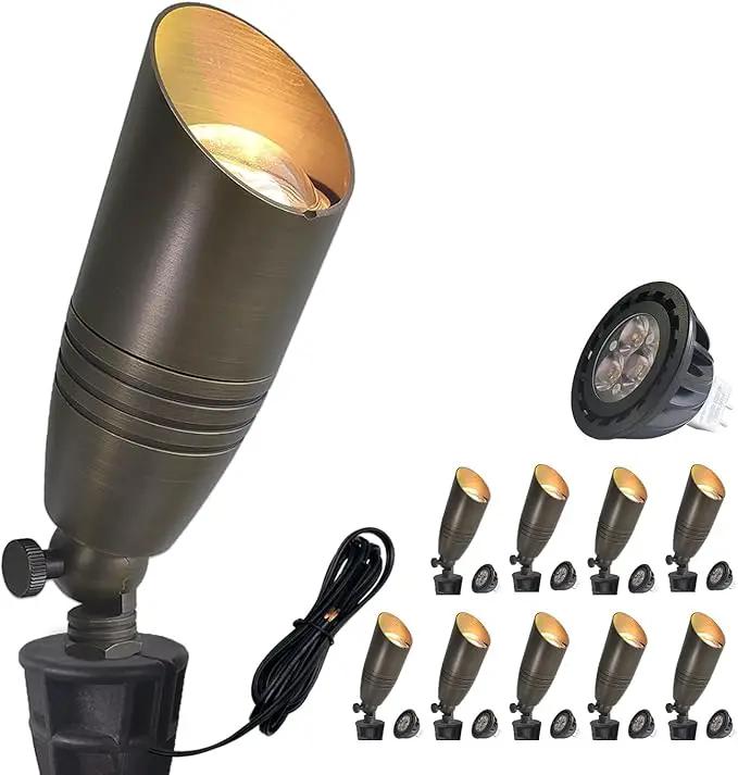 COLOER Brass Landscape Spotlights, 10 Pack Landscape Light Fixture with 5W Aluminum Housing MR16 LED Bulb 2700K 450LM,12V AC/DC Low Voltage Outdoor Spot Lighting, Uplight for Garden and Patio(102B) by GreenHaven Gardens