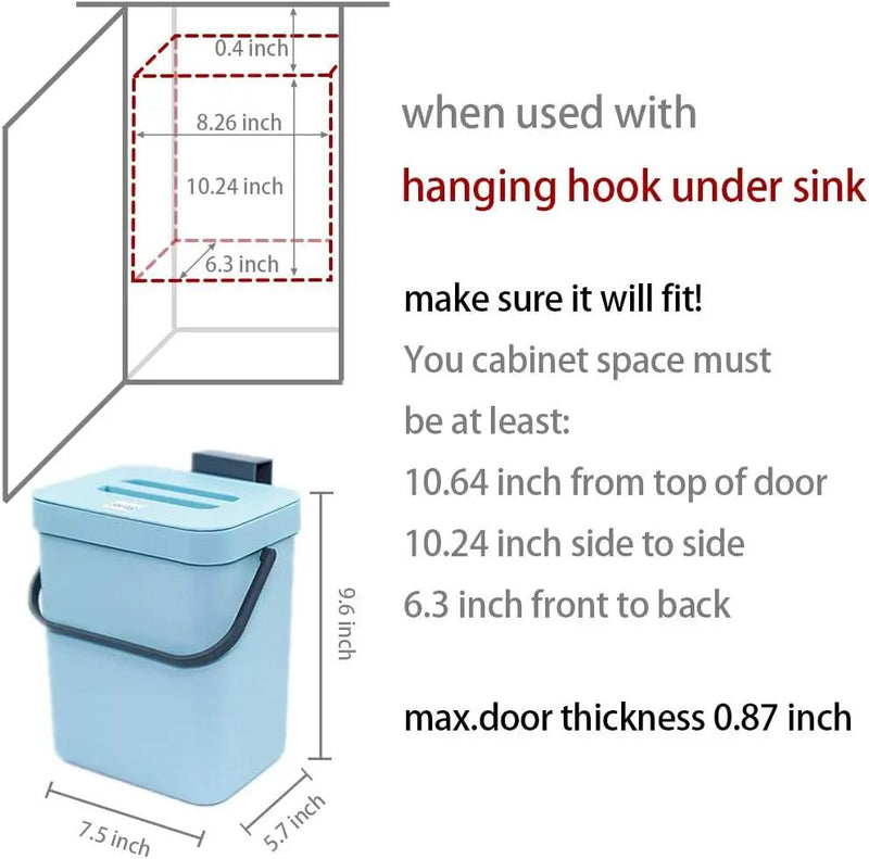Kitchen Compost Bin Indoor for Counter Top,Hanging Small Trash Can with Lid,Food Waste Bin,Mountable Compost Busket 1.3 Gal/5 L Series,Blue by GreenHaven Gardens