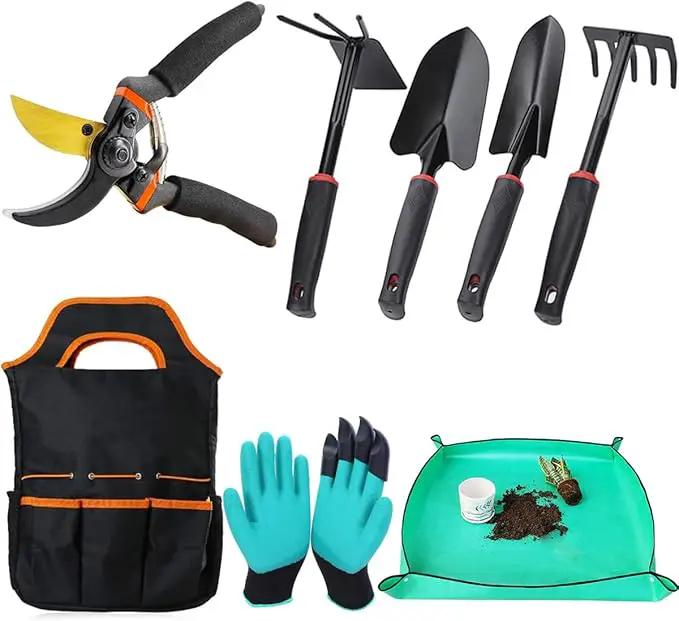 Premium 8-Piece Garden Tools Set – Heavy Duty Carbon Steel with Rust-Proof Coating, Ergonomic Handles, SK-5 Pruning Shears, Waterproof Repotting Mat & Storage Tote Bag – Ideal Gift for Gardeners by GreenHaven Gardens