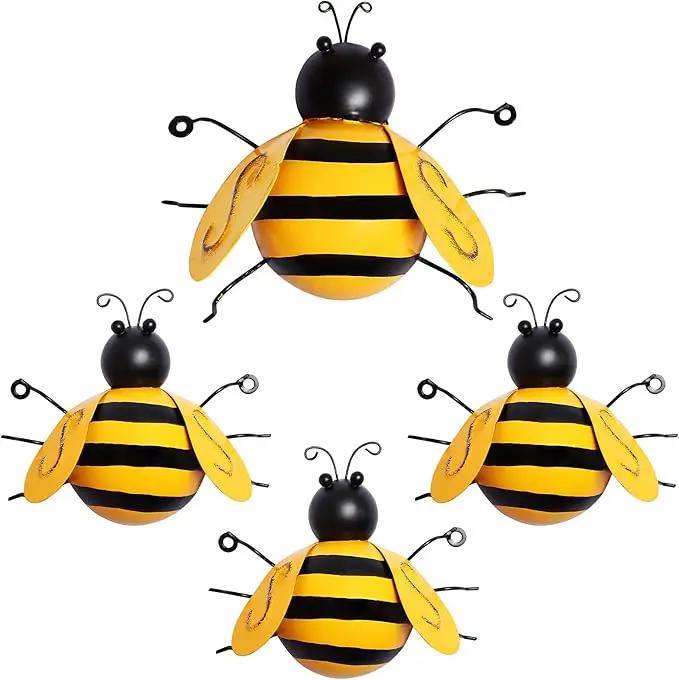 MorTime 4 Pack Metal Bee Wall Art Sculptures Garden Decorations, Hanging Bee Wall Decor Indoor Outdoor Garden Yard Lawn Decor by GreenHaven Gardens