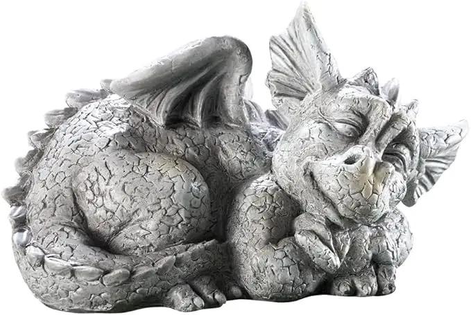 Sleeping Dragon Garden Outdoor Statue Adorable Mythical Creature Baby Sleeping Dragon by GreenHaven Gardens