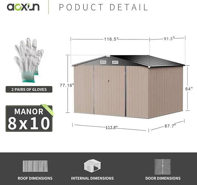 Aoxun 10x8 FT Outdoor Storage Shed with Double Hinged Large Door Utility Garden Shed with Lockable Door & Sloped Roof Metal Sheds Outdoor Storage for Garden, Backyard, Patio and Backyard, Brown by GreenHaven Gardens