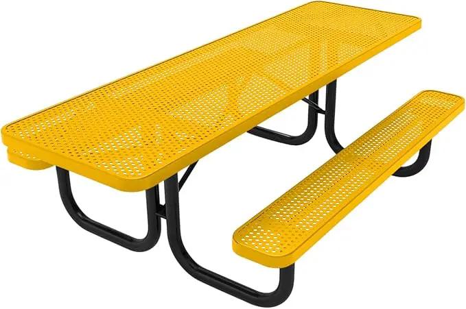 Coated Outdoor Furniture Heavy-Duty Portable ADA-Compliant Outdoor Picnic Table, Punched Steel Patio Dining Furniture Made in America (8ft Rectangular, Both-Side Handicap, Textured Yellow) by GreenHaven Gardens