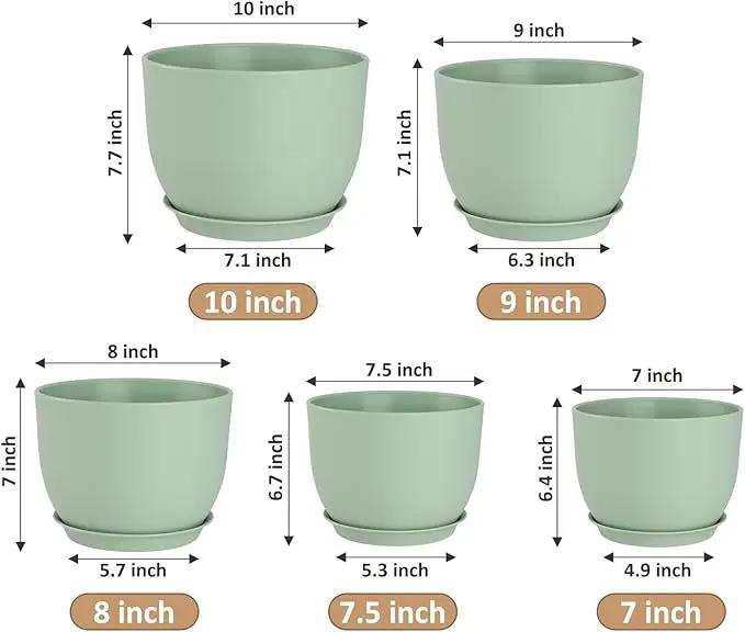 Plant Pots 10/9/8/7.5/7 inch Flower Pots with Multi Mesh Drainage Holes, Planters for Indoor Outdoor Garden Plants and Flowers. (Green) by GreenHaven Gardens