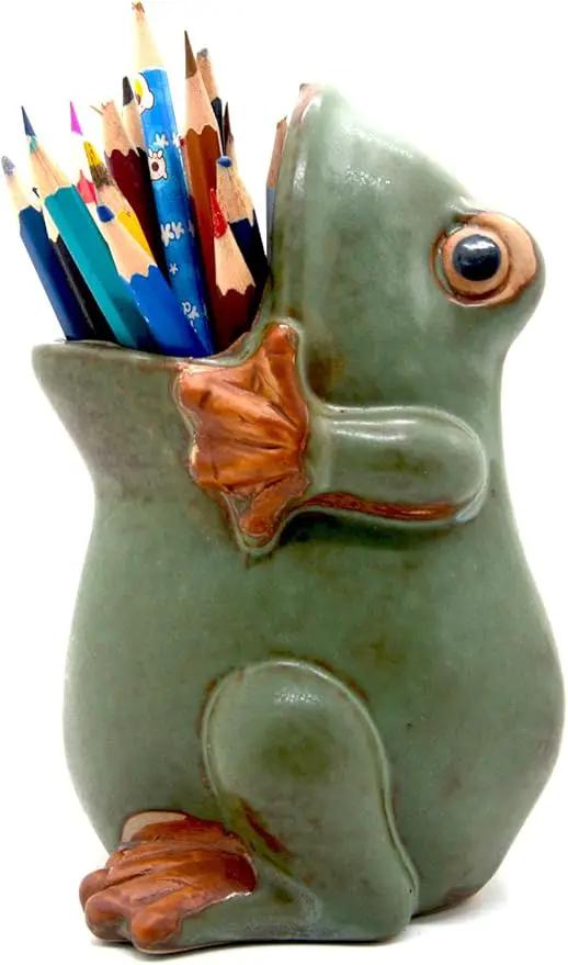 7" Ceramic Frog Shaped Plant Pot/Bonsai Pot/Flower Pot/Succulent Planter/Candy Dish/Pencil Holder Frog Decor Multipurpose Pot by GreenHaven Gardens