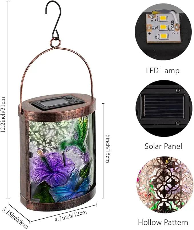 Starsoul 2 Pack Hanging Solar Lantern Outdoor Waterproof Glass Hummingbird Decorative Solar Lights for Outside Garden Yard Table Patio Decor by GreenHaven Gardens