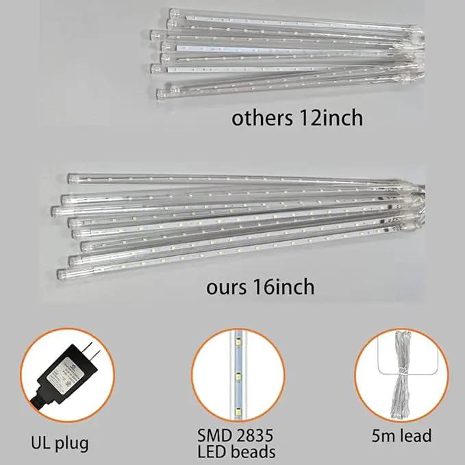 Christmas Lights Outdoor, Meteor Shower Lights Falling Star Lights 16 inch 8 Tubes 256 LED Icicle Snow Falling Lights Raindrop Lights for Xmas Tree Holiday Party Decoration, UL Plug, Warm White by GreenHaven Gardens