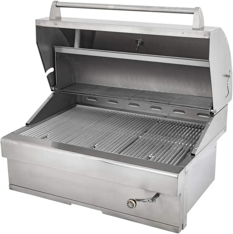 Turbo Charcoal 32 Inch Built-In Stainless Steel BBQ Grill with Charcoal Tray by GreenHaven Gardens