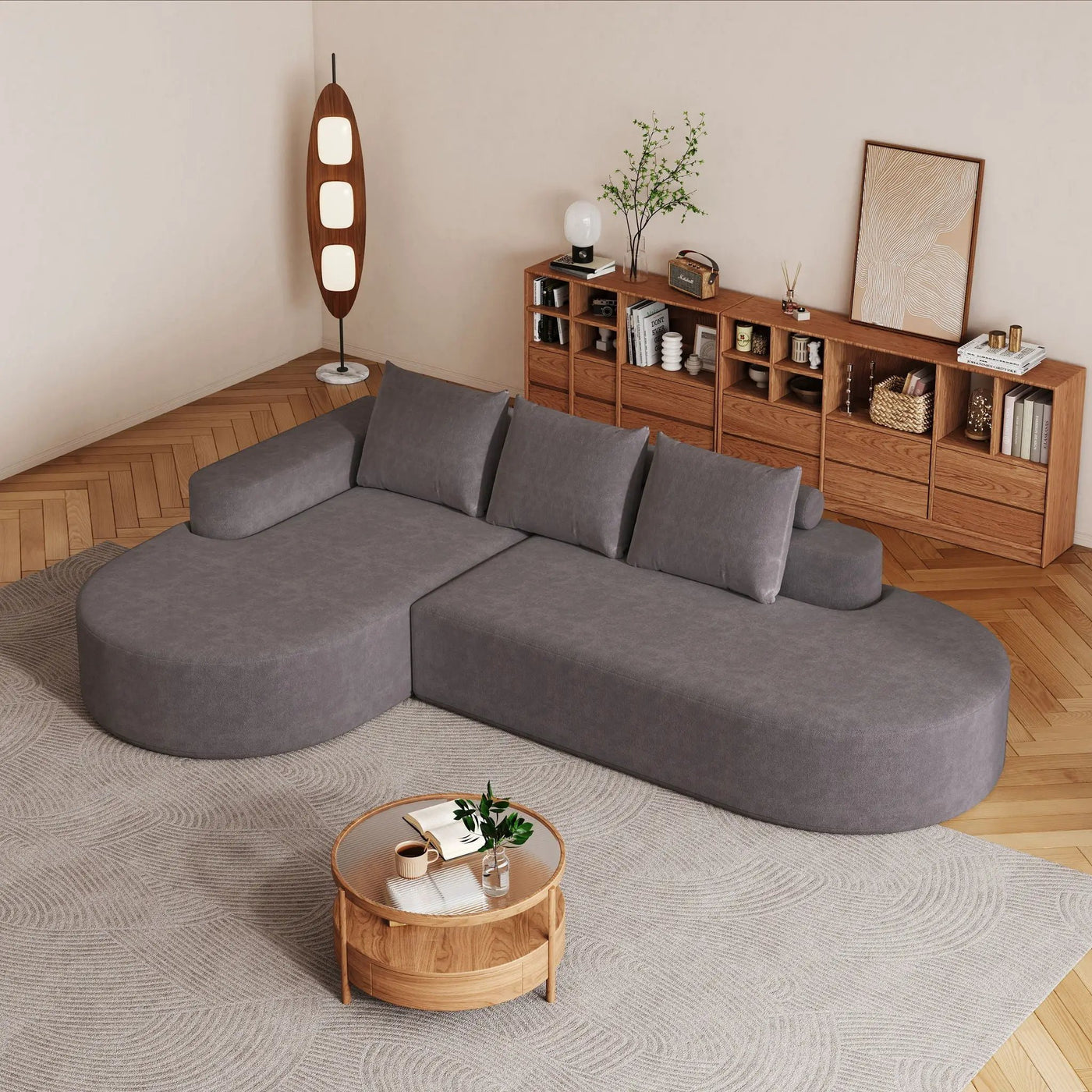 Modern Curved Sofa, L-Shaped Modular Sectional Set With 3 Pillows by HouseOfZazla