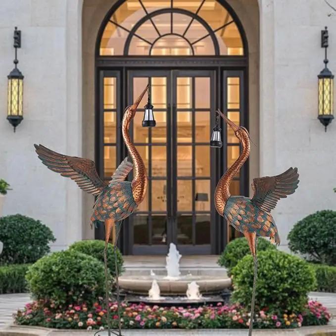 48'' Heron Garden Statue, Large Crane Outdoor Statue with Solar Lantern, Crane Bird Metal Yard Art for Outside Backyard, Pond, Porch Decor by GreenHaven Gardens