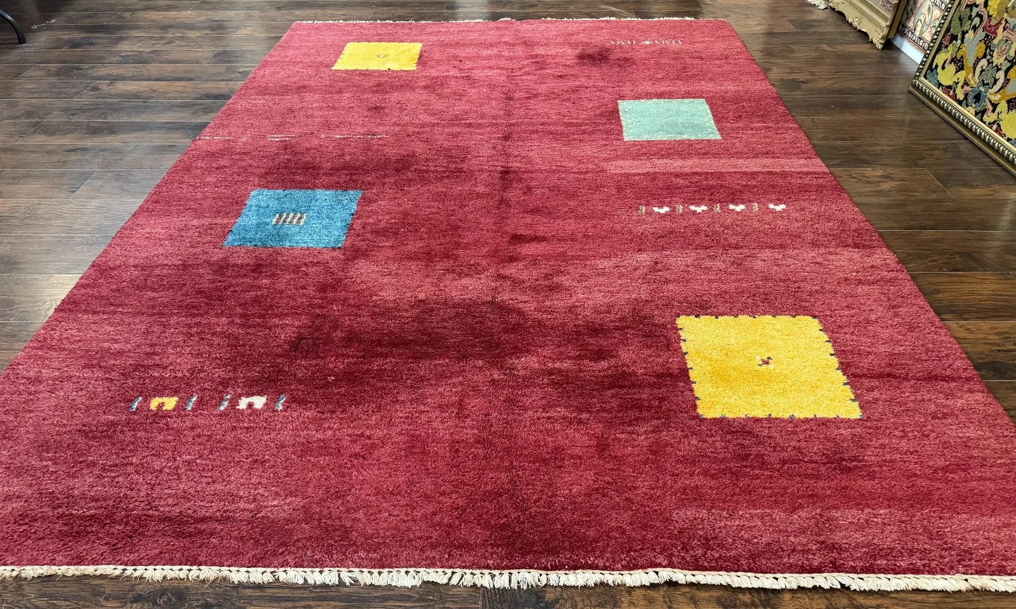 Modern Indo Persian Gabbeh Rug 7x10, Red, Tribal Area Rug by Jewel Rugs