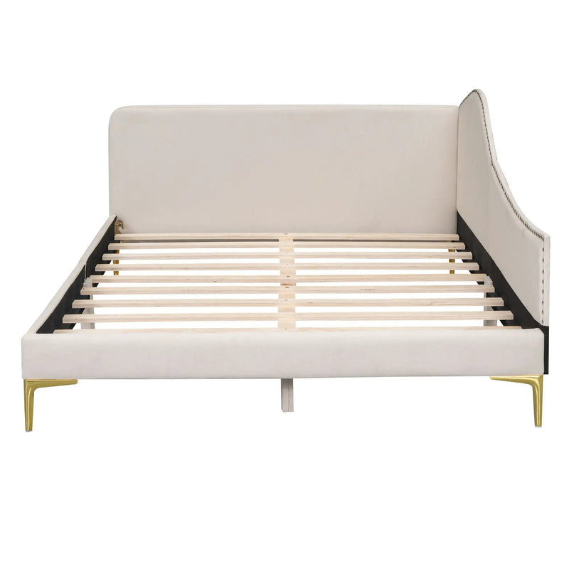 Upholstered Daybed With Headboard And Armrest, Support Legs by HouseOfZazla