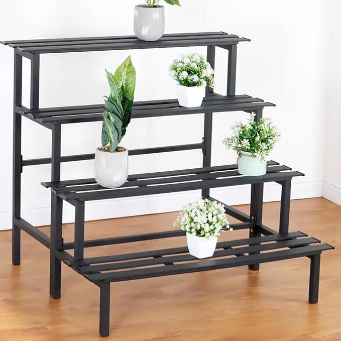 Aluminum Plant Stand - Indoor & Outdoor Ladder Display Shelf for Plants - Sturdy Space-Saving Utility Organizer for Patio, Balcony & Garden (4-Tier) by GreenHaven Gardens