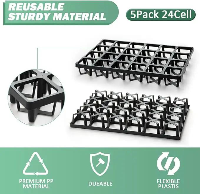 Square Nursery Pot Tray with 24 Cells, 5 Pack Plant Trays for Pots, Flower Pot Moving Tray, Plastic Planting Tray for Carrying Small Plant Pots(120 Cells in Total by GreenHaven Gardens