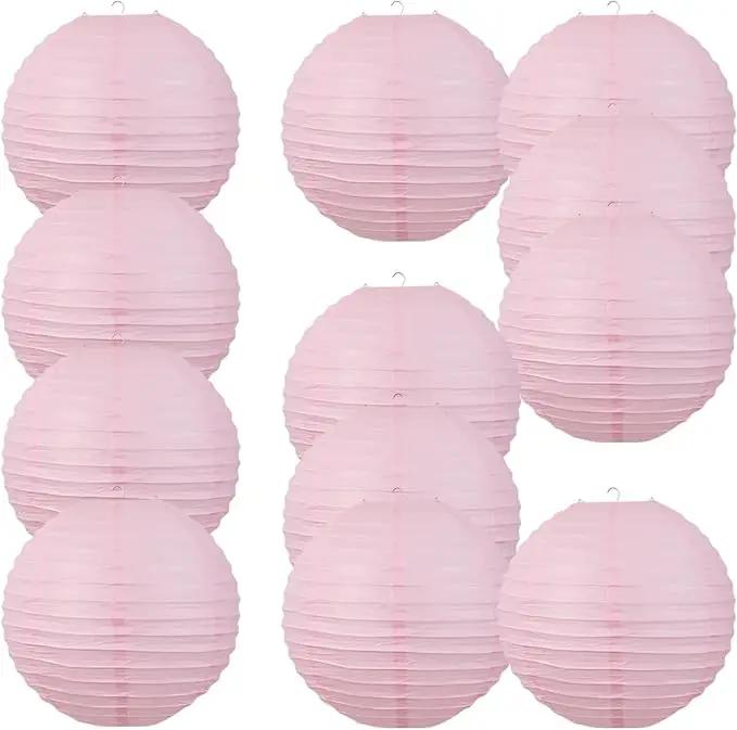 Chinese Style Paper Lanterns, Set of 12, Suitable for Party Decoration (Pink, 12in) by GreenHaven Gardens