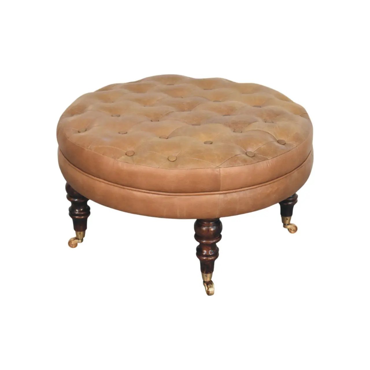 Buffalo - Round Ottoman With Castor Legs - Brown by HouseOfZazla