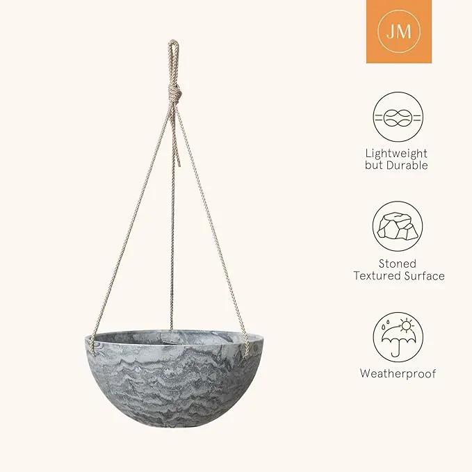 LA JOLIE MUSE Hanging Planter Flower Plant Pots - 9.84 Inch Indoor Outdoor Balcony Patio Hanging Basket Set of 2, Marble Pattern by GreenHaven Gardens