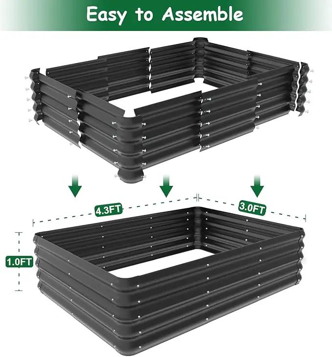 4.3x3x1 FT Raised Garden Bed with Steel Cable, Elevated PP Planter Box Stand for Gardening, Backyard Patio Ground Raised Bed for Planting Vegetables Flower Herb and Succulents, Black by GreenHaven Gardens