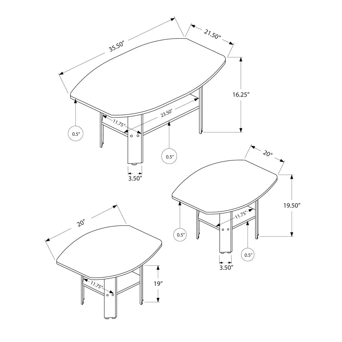 Table Set, Coffee, End, Side, Accent For Living Room (Set of 3) by Unique Piece Furniture