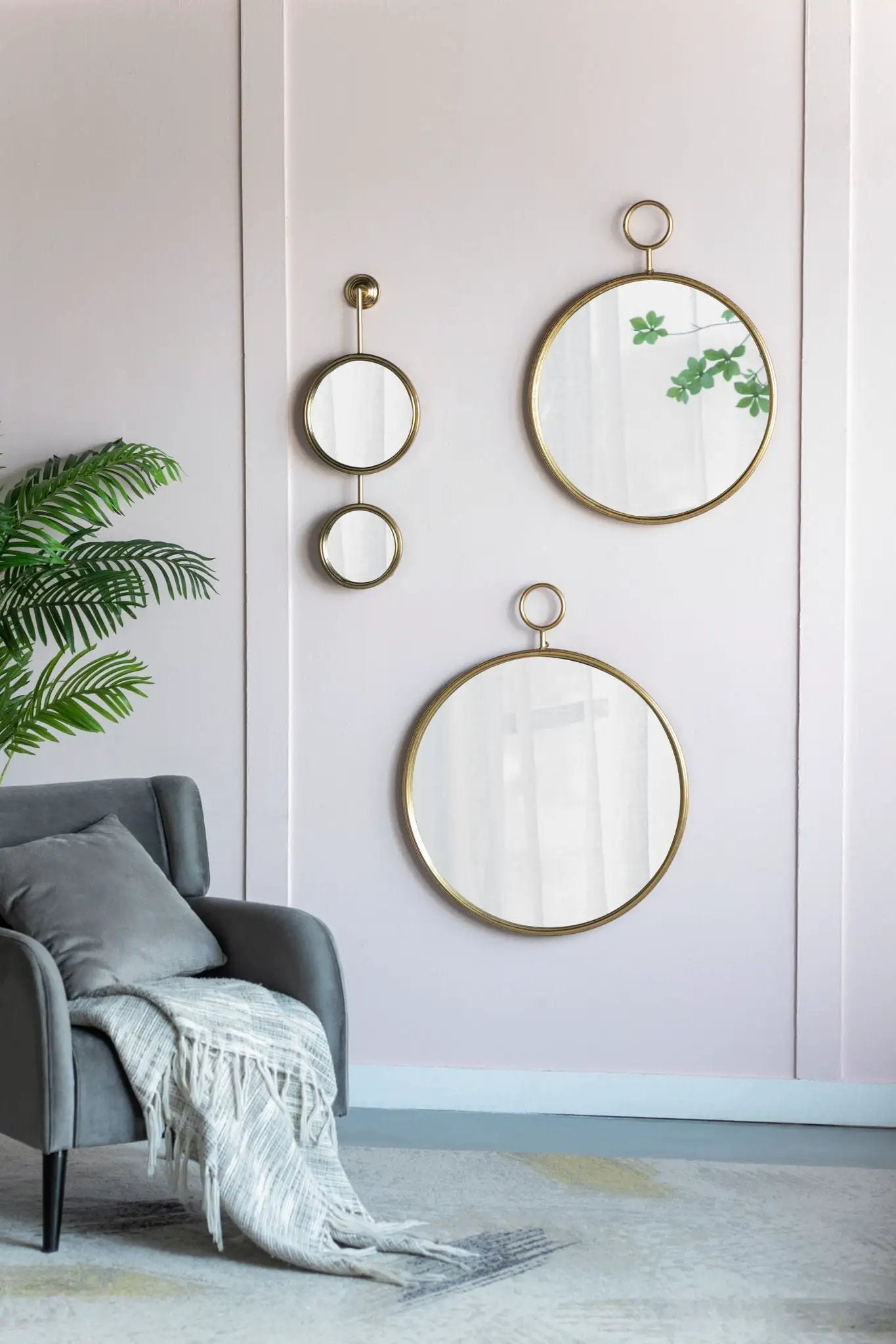 Circle Wall Mirror With Iron Frame, Accent Mirror For Living Room by Unique Piece Furniture