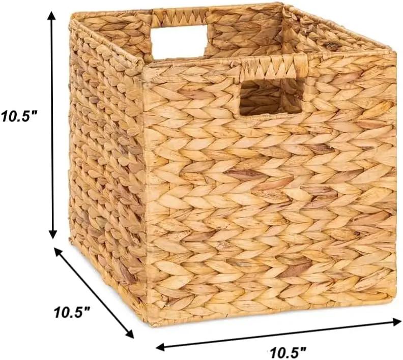 10.5 x 10.5 Storage Cubes – Water Hyacinth Wicker Baskets for Organizing, Wicker Storage Cubes, Storage Baskets for Shelves (4 Packs 10.5in) by GreenHaven Gardens