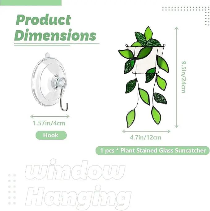 Stained Glass Window Hanging Green Plant Window Suncatcher Handcrafted Green Faux Plant Window Wall Glass Panel Decor for Plant Lovers,Unique Home Indoor&Outdoor Decor by GreenHaven Gardens