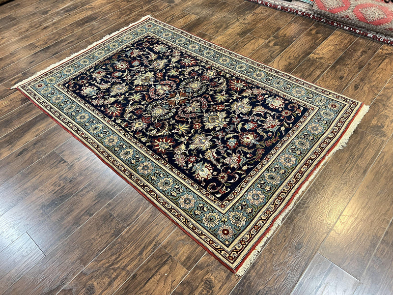 Blue Persian Qum Rug 5x7, Very Fine and Wonderful Authentic Persian Carpet, Wool Hand Knotted Vintage Semi Antique Oriental Rug, Floral, Ghom Qom Rug by Jewel Rugs