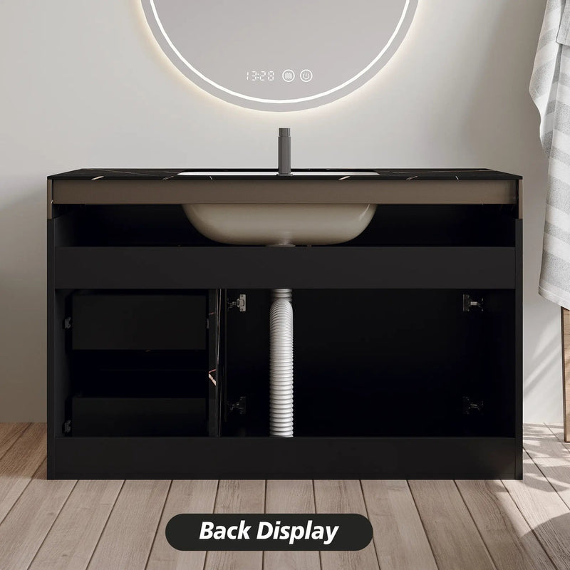 35.2 in Floating Bathroom Vanity with Sink and Faux Marble Top by HouseOfZazla