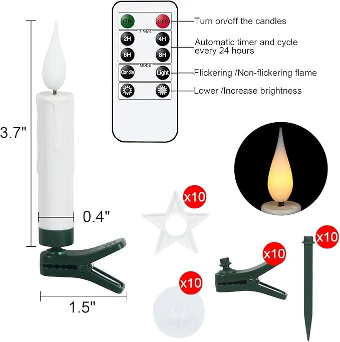 DRomance Christmas Tree Flameless Taper Candle Lights Battery Operated with 10-Key Remote and Timer, 10 Pack Plastic 3D Wick Flickering LED Taper Candles Multi-Using Home Garden Holiday Decor 3.4" by GreenHaven Gardens