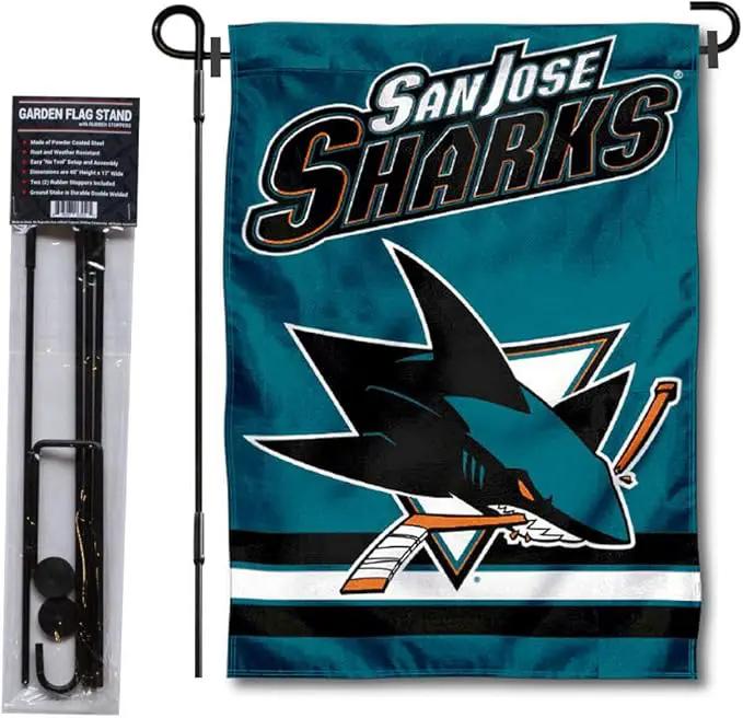 WinCraft San Jose Sharks Garden Flag with Pole Stand Holder by GreenHaven Gardens