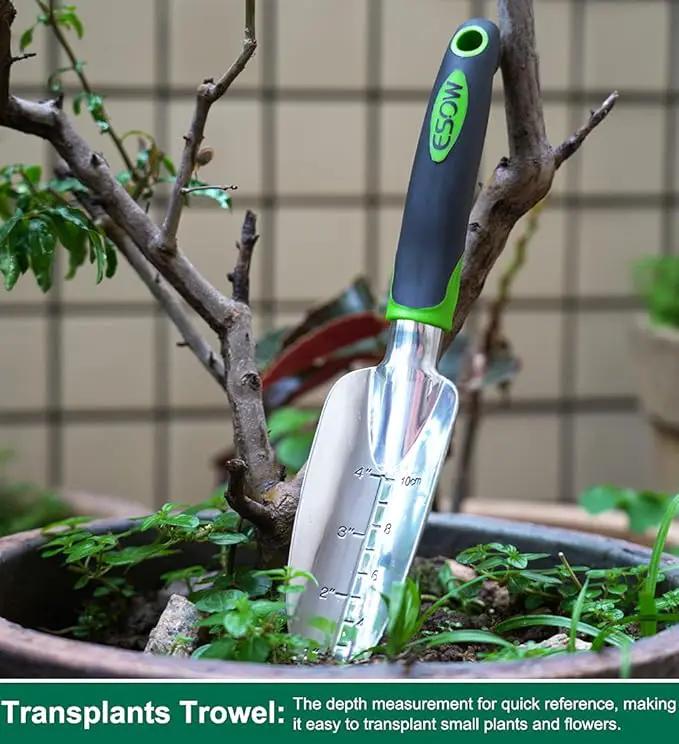 ESOW Garden Tool Set, 3 Piece Cast-Aluminum Heavy Duty Gardening Kit Includes Hand Trowel, Transplant Trowel and Cultivator Hand Rake with Soft Rubberized Non-Slip Ergonomic Handle, Garden Gifts by GreenHaven Gardens