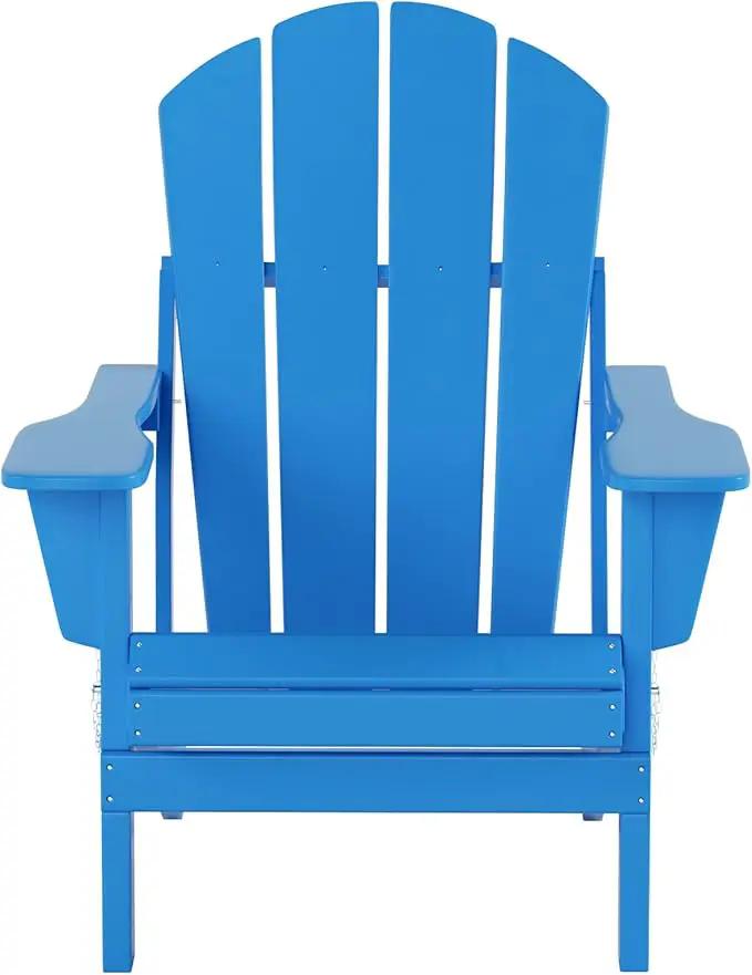WO Home Furniture Adirondack Chair Table Set of 2 PCS Outdoor Folding Chair w Side Table Weather/UV Resistant for Lawn, Garden, Bon Fire, Balcony (Pacific Blue) by GreenHaven Gardens