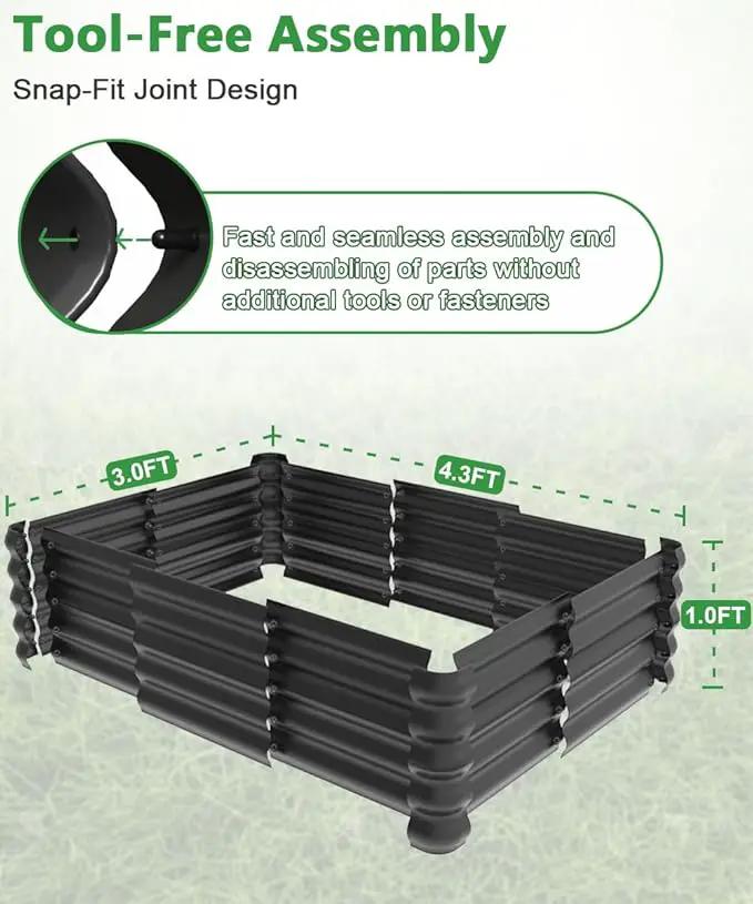 4.3x3.0x1.0ft Raised Garden Bed Kit, Rustproof PP Material Garden Box, Flower Bed with Tool-Free Assembly Design, Rectangular Planter Boxes for Outdoor Vegetables Flower Fruit Herb, Black by GreenHaven Gardens