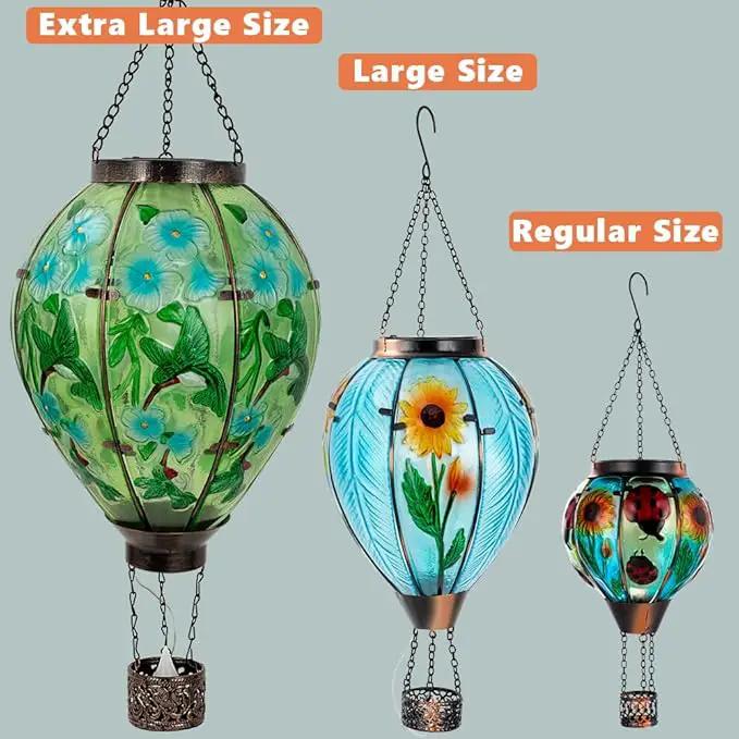 Starsoul Extra Large Solar Hot Air Balloon Lantern with Flame Hummingbird Glass Outdoor Hanging Hot Air Balloon Solar Light Waterproof Garden Patio Yard Party Decorations by GreenHaven Gardens