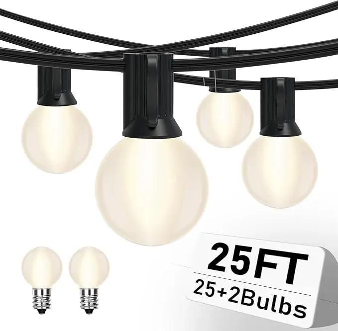25FT Frosted White Lights G40 Globe Outdoor String Lights Patio Lights with 25 Frosted White Globe Bulbs - Black Wire by GreenHaven Gardens