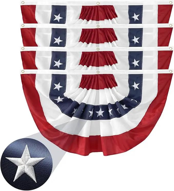 4Pack American Bunting Flags 2x4Ft USA Pleated Fan Flag 4th of July Patriotic Decorations Flag Embroidered Stars & Sewn Stripes Canvas Header Brass Grommets Decor Outside Porch Garden by GreenHaven Gardens