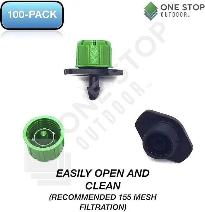 (50-Pack) - 1/4" Inch Universal Barbed Drip Emitter - Adjustable Flow 0-18.5 GPH Fit 1/4 (4-7mm) Drip Irrigation Tubing - Professional Grade (50 Pack Dripper Only) by GreenHaven Gardens