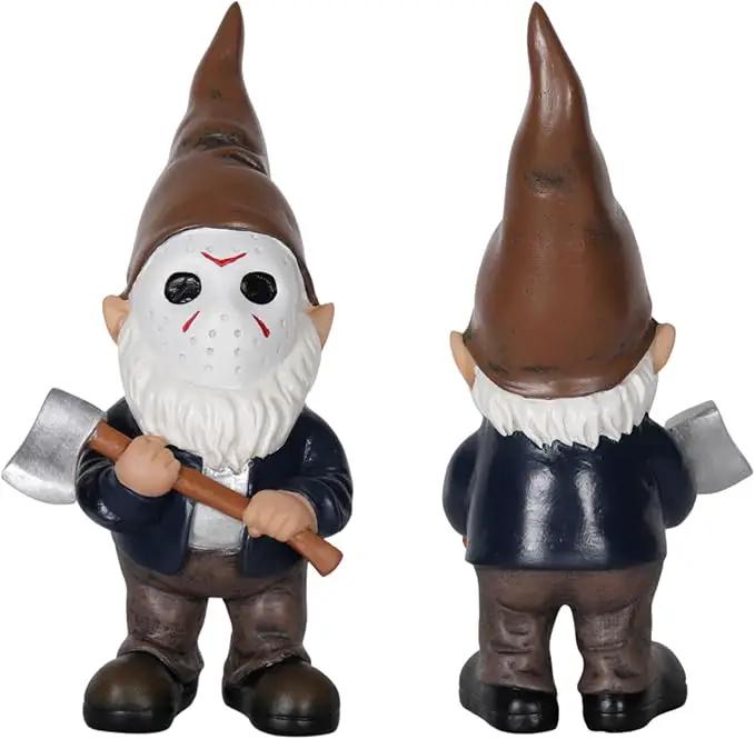 Garden Gnomes Table Decor Horror Decor Gnome Statue Holding Axe for Table Decoration Brown by GreenHaven Gardens
