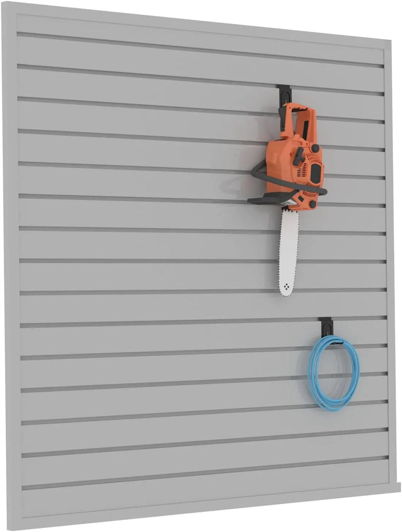 Slatwall Panel Garage Organizer PVC Slatwall Heavy Duty Wall Mounted Rack, Interlocking Slat Wall Panels for Tool Organization Peg Board(Grey 4 x 4 ft) by GreenHaven Gardens