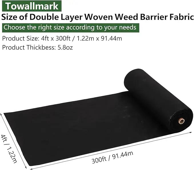Broadfashion Woven Landscape Fabric 5.8oz, 4 x 300FT Weed Fabric Barrier, Double Layer, Garden Fabric Weed Barrier, Weed Control Fabric Ground Cover, Gardening Mat for Garden Beds, Landscaping by GreenHaven Gardens