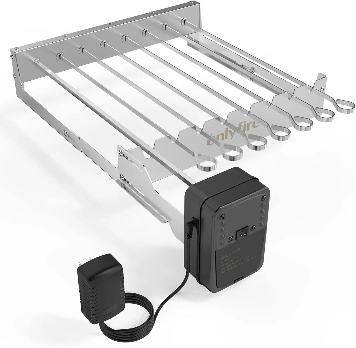 only fire Stainless Steel Electric Skewer Turner, Rotated Grilling Rack Shish Kabob Set with 7 Skewers and Dual-Purpose Rotisserie Motor by GreenHaven Gardens