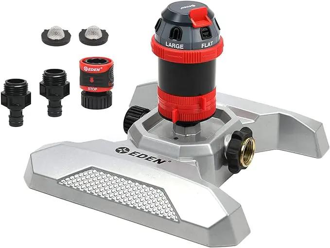 Eden 96122 Metal Adjustable 6-Pattern Mobile Rotary Gear Drive Garden Sprinkler for Yard W/Quick Connect Starter Set, Waters up to 80 ft. in Diameter by GreenHaven Gardens