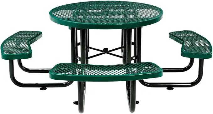 Global Industrial 46" Round Picnic Table, Expanded Metal, Green Thermoplastic Coating, Attached Benches, 1-1/2” Umbrella Pole Hole, Outdoor-Rated, 1000 lb Capacity by GreenHaven Gardens