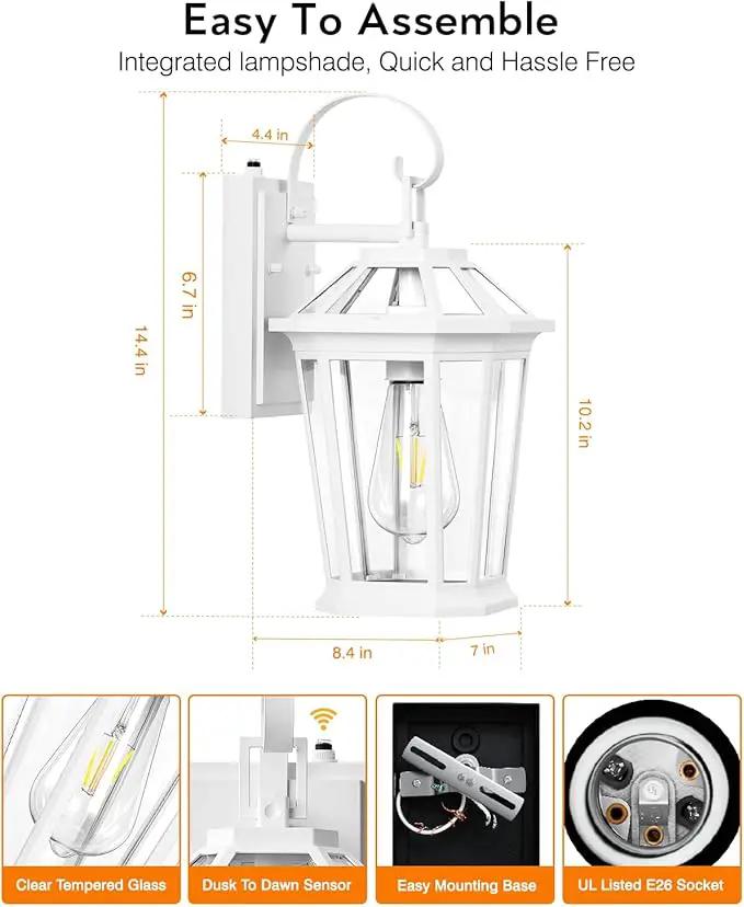 VIANIS 2 Pack Outdoor Wall Lights, Dusk to Dawn Exterior Light Fixture for House, 100% Anti-Rust Aluminum Waterproof Porch Light Outside Wall Lights, White Outdoor Wall Sconce Lanterns for Garage by GreenHaven Gardens