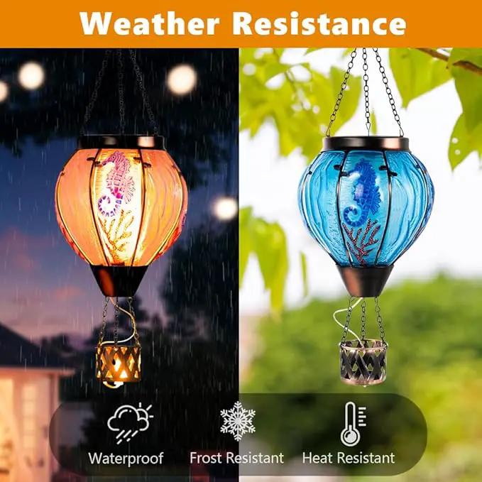 Seahorse Solar Hot Air Balloon Lantern with Flame Flickering Light,Glass Hot Air Balloon Solar Lanterns Outdoor Waterproof Hanging Outdoor Lights for Yard,Patio,Porch Garden Gift for Women by GreenHaven Gardens