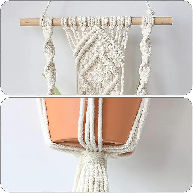 Boho Macrame Plant Hangers - Handmade Hemp Rope Hanging Baskets for Plants with Ceiling Hooks, Bohemian Home Decor Wall Art by GreenHaven Gardens