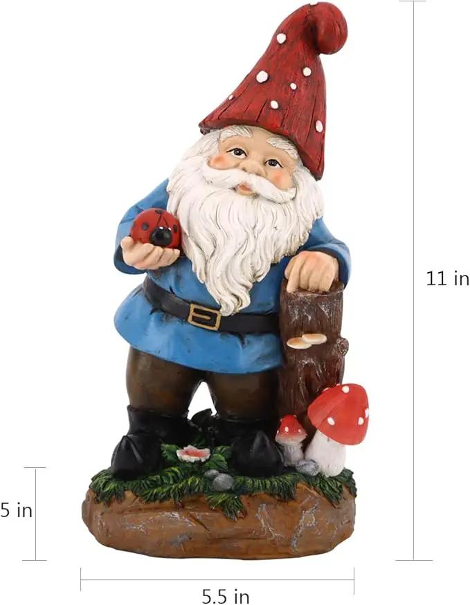Topadorn Garden Gnome Statue LED Light Solar Energy Gnome Figurine with Ladybug on Hand Mushroom for House, Lawn Decor 11 Inch by GreenHaven Gardens